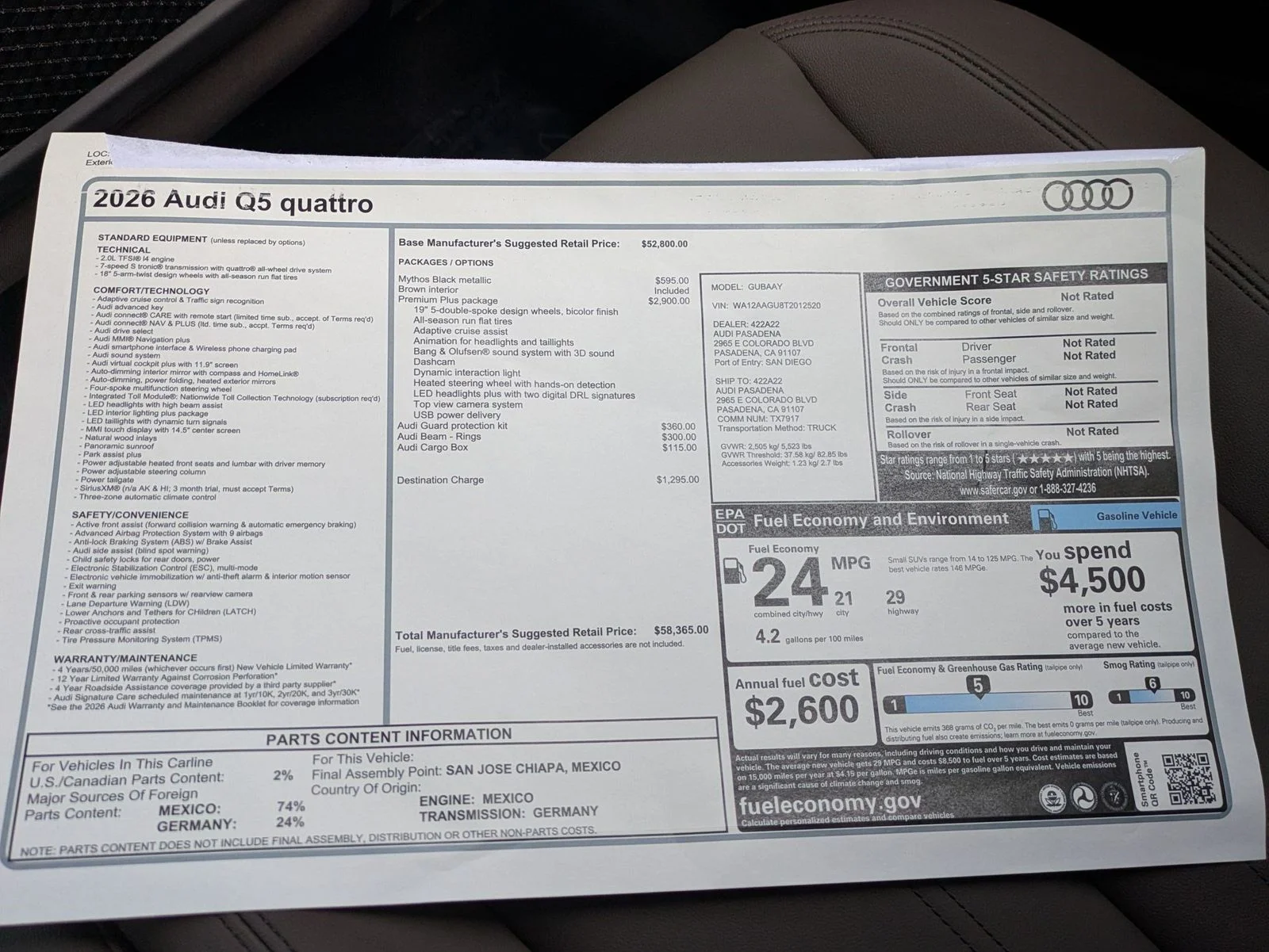 New 2026 Black Audi 2.0T Premium Plus image 18