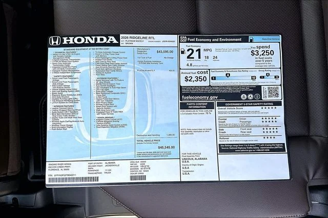 New 2026 Platinum White Pearl Honda RTL image 18