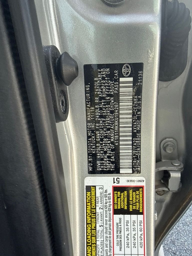 Used 2019 Silver Toyota LE image 3