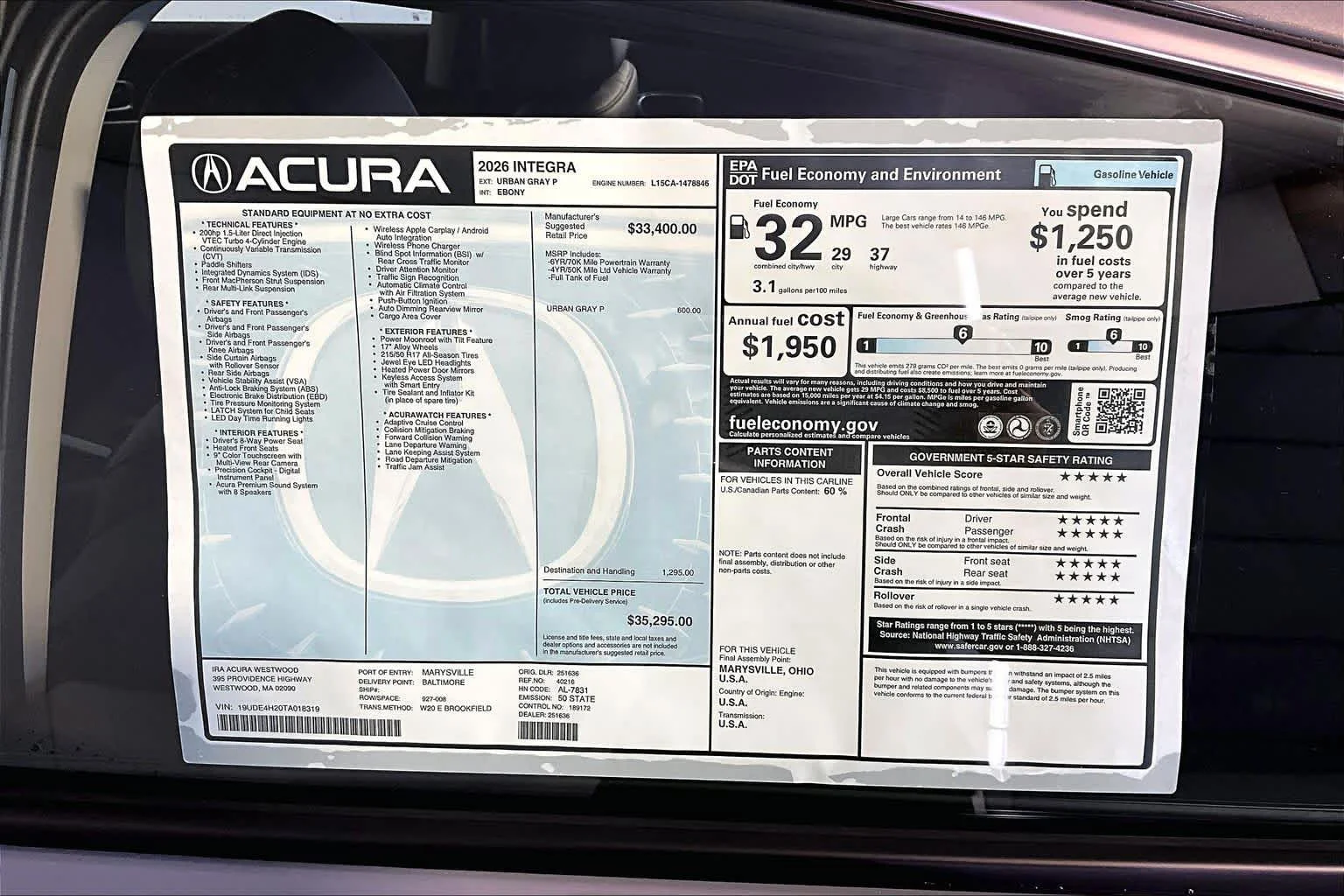 New 2026 Urban Gray Pearl Acura BASE image 19