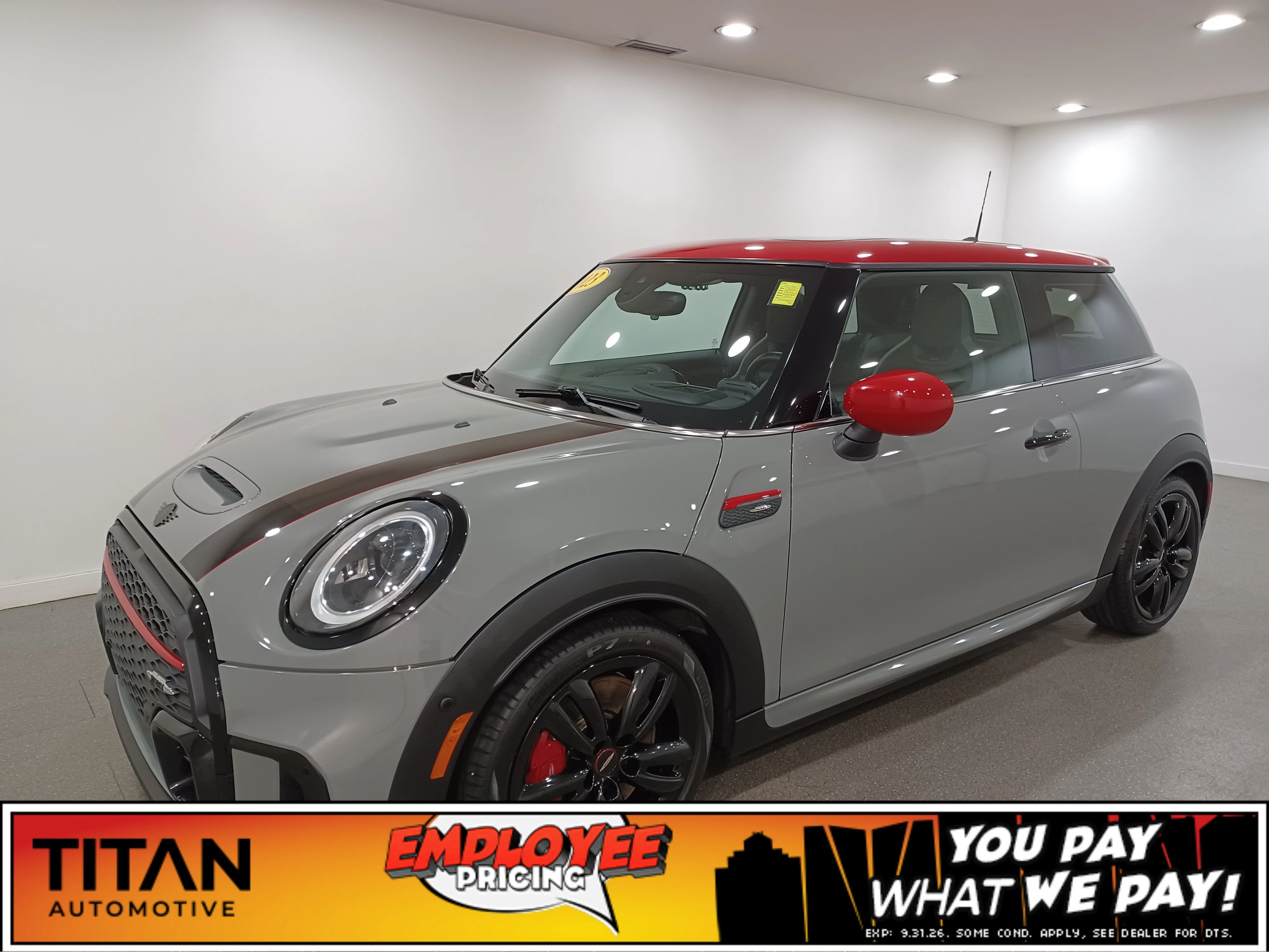 Certified Used 2023 Moonwalk Grey Semi-Metallic MINI John Cooper Works*Adaptive Cruise | Nav | HUD | Htd Alcantara Seats | Dual Sunroof | Harman/Kardon image 1