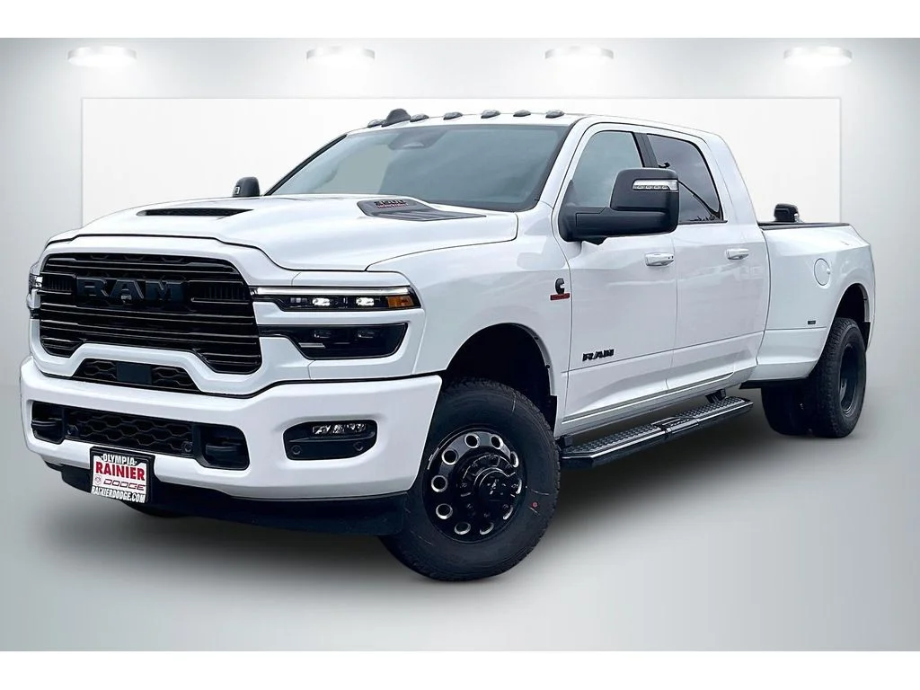 New 2026 Bright White Clear-Coat Exterior Paint RAM Laramie Night Mega Cab Dually image 2