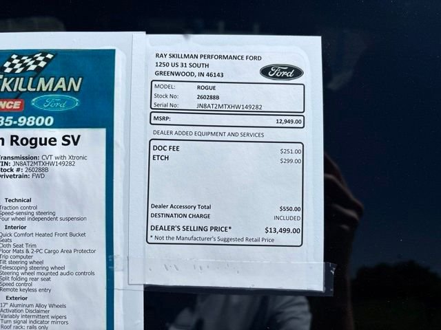 Used 2017 Nissan Rogue SV with VIN JN8AT2MTXHW149282 for sale in Greenwood, IN