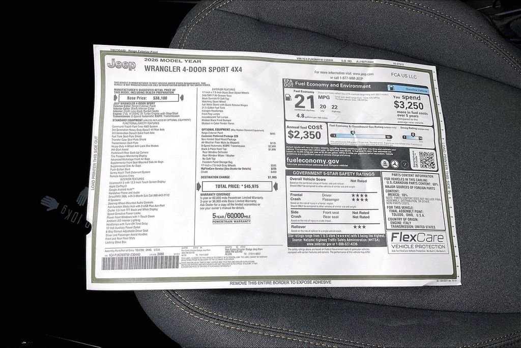 New 2026 Jeep Wrangler Sport 4D Sport Utility