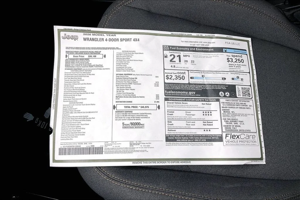 New 2026 Jeep Wrangler Sport 4D Sport Utility