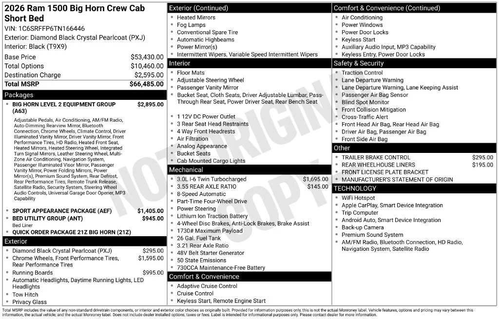 New 2026 Diamond Black Crystal Pearl-Coat Exterior Paint RAM Big Horn/Lone Star image 4