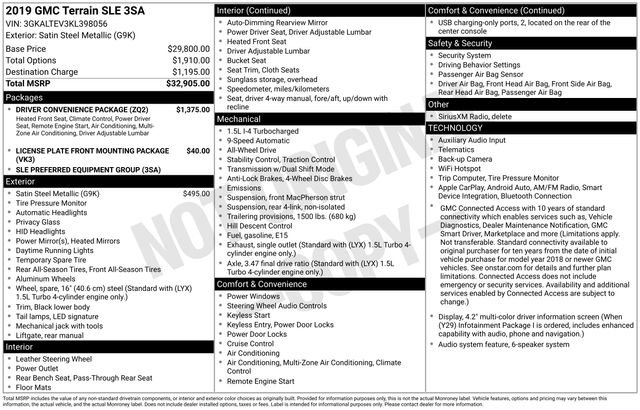 Used 2019 Steel Metallic GMC SLE image 3