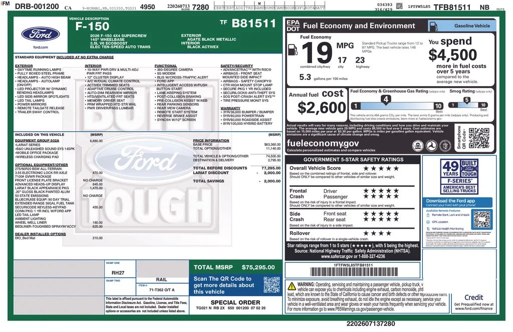New 2026 Agate Black Metallic Ford Lariat image 2