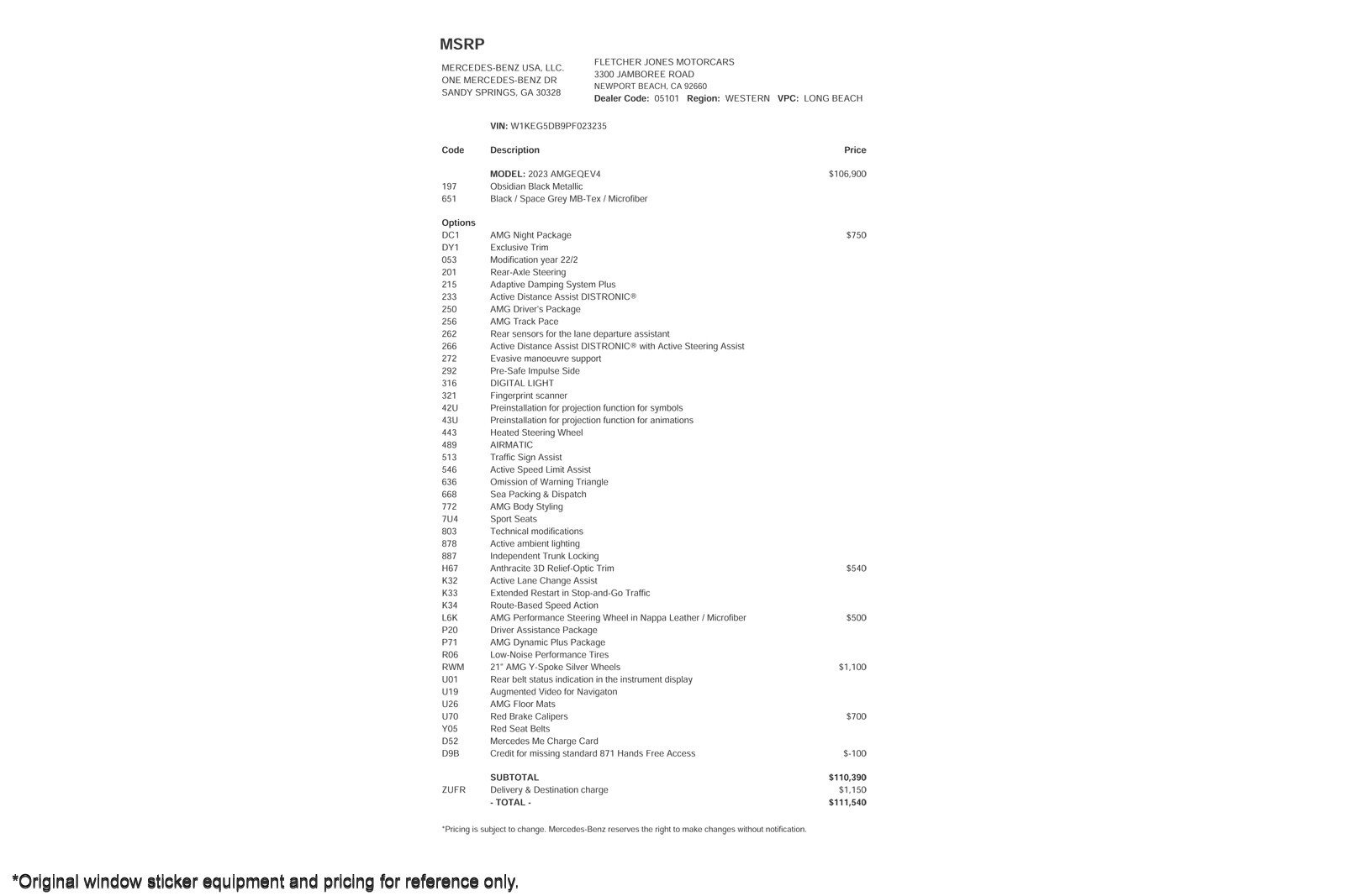 Certified 2023 Mercedes-Benz EQE AMG EQE 53 with VIN W1KEG5DB9PF023235 for sale in Newport Beach, CA