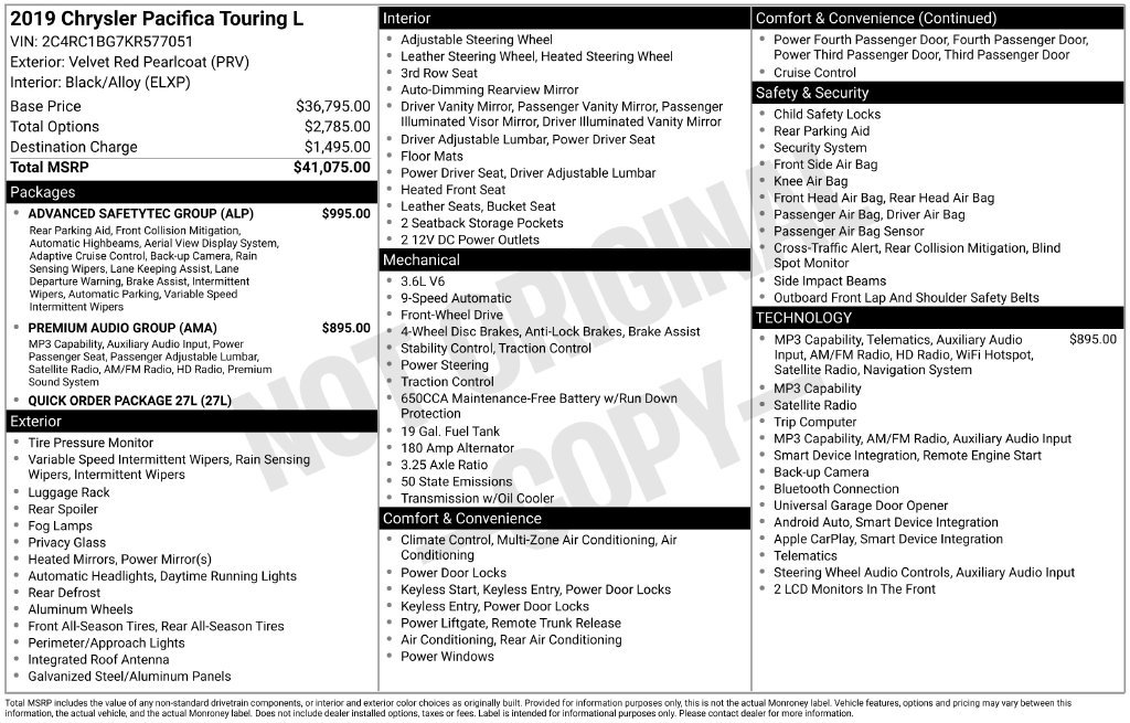 Used 2019 Red Chrysler Touring L image 4