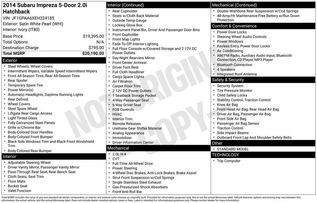 Used 2014 Subaru Impreza 2.0I with VIN JF1GPAA6XEH324185 for sale in Somersworth, NH