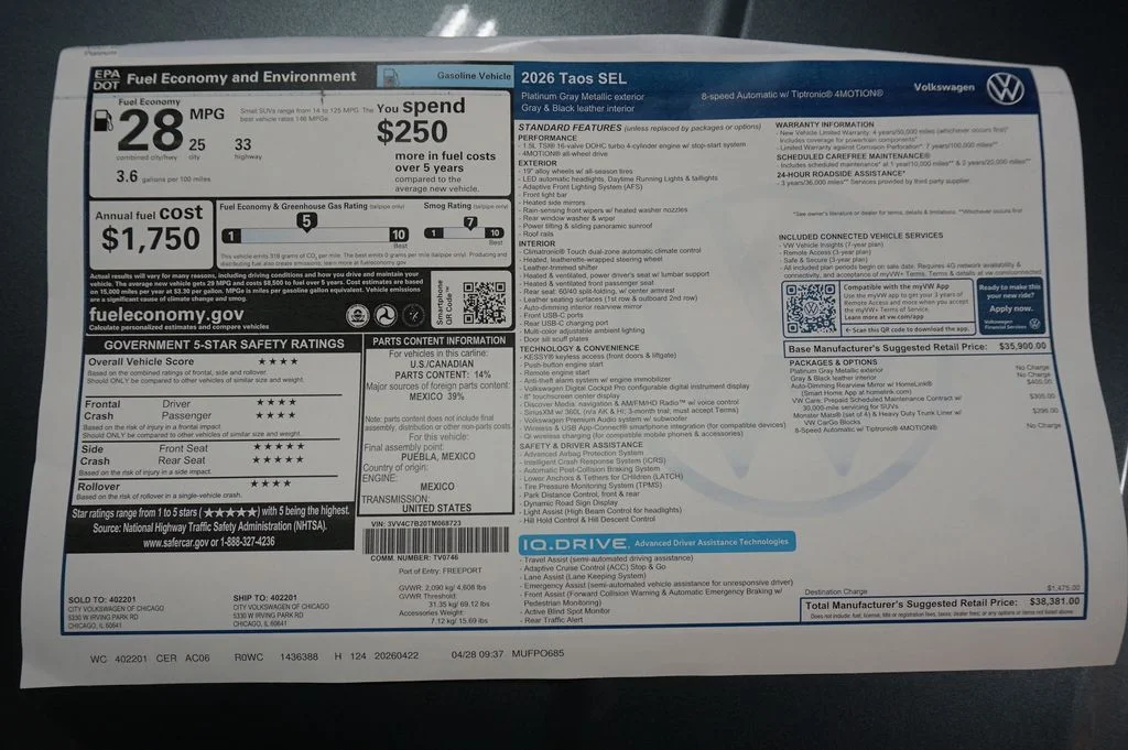 New 2026 Platinum Gray Volkswagen 1.5T SEL image 31