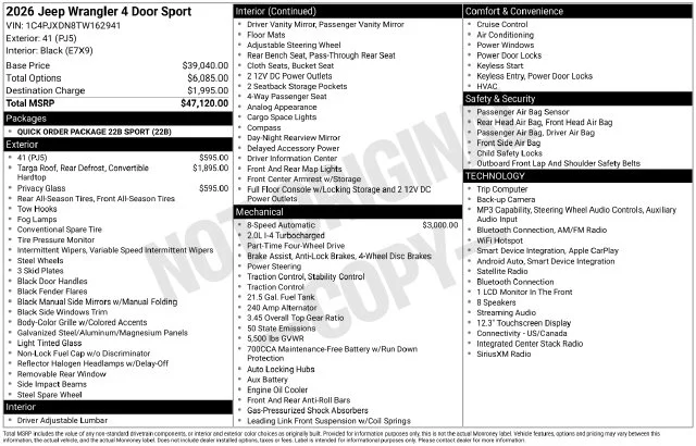 2026 Jeep Wrangler 4-Door Sport - Photo 2