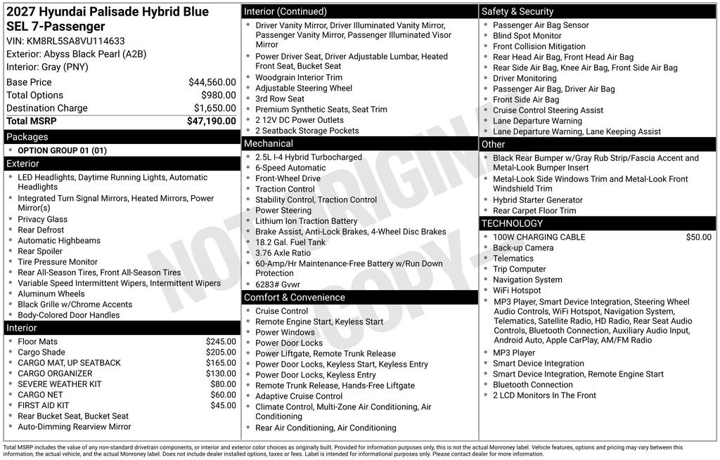New 2027 Black Hyundai Blue SEL 7P image 19