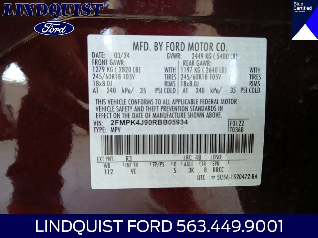 Certified Used 2024 Burgundy Velvet Metallic Tinted Clearcoat Ford SEL image 21