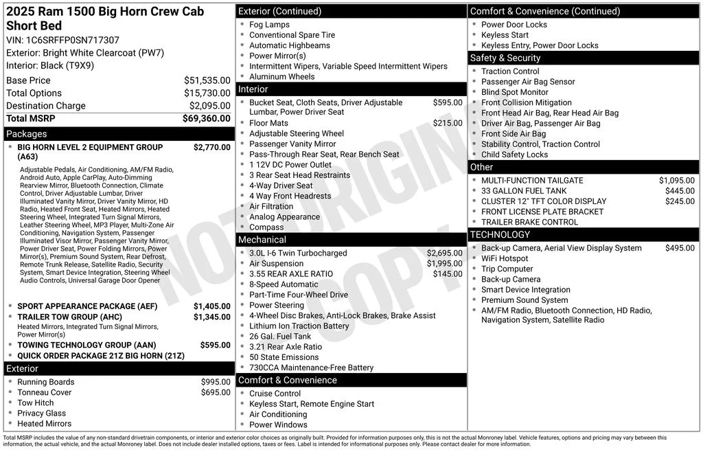 New 2025 Bright White Clear-Coat Exterior Paint RAM Big Horn/Lone Star image 6