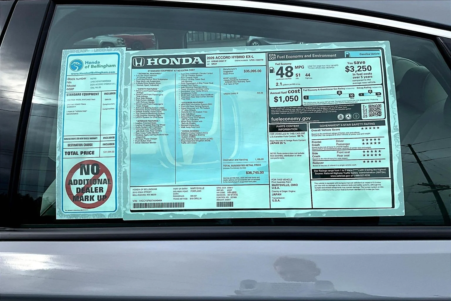 New 2026 Urban Gray Pearl Honda EX-L image 14