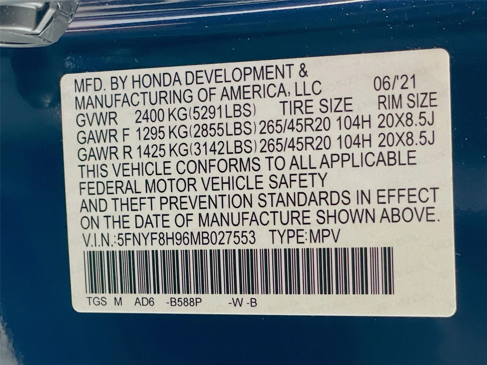 Certified Used 2021 Obsidian Blue Pearl Honda Touring image 37