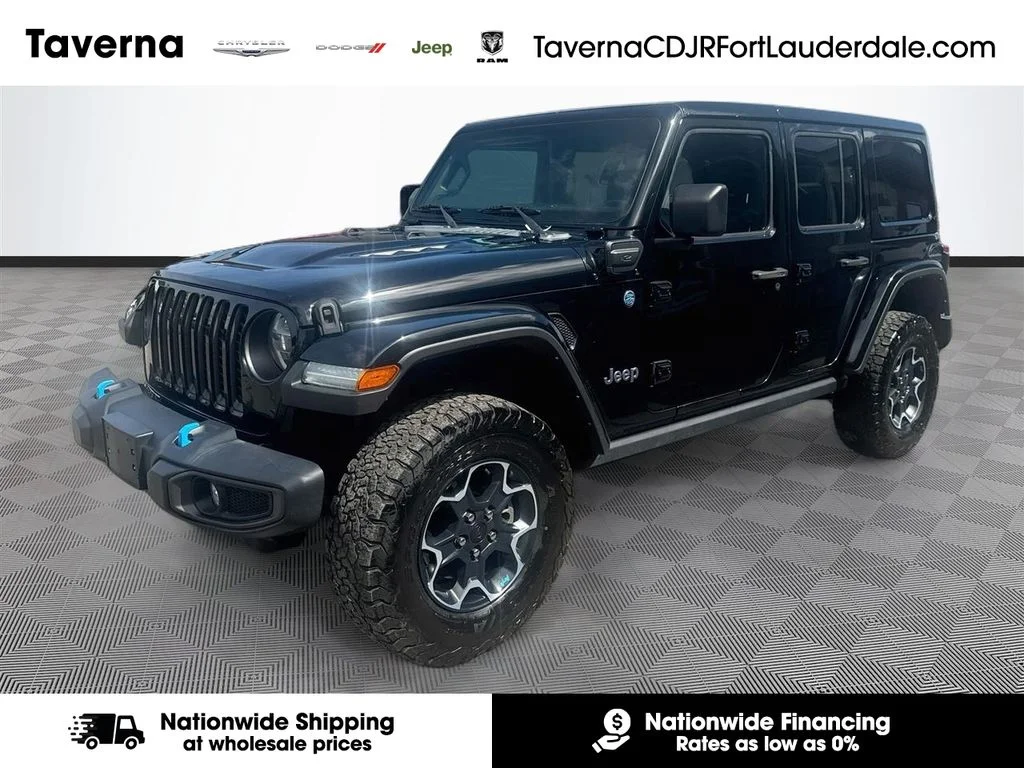 Used 2022 Black Jeep Unlimited Rubicon 4xe image 1