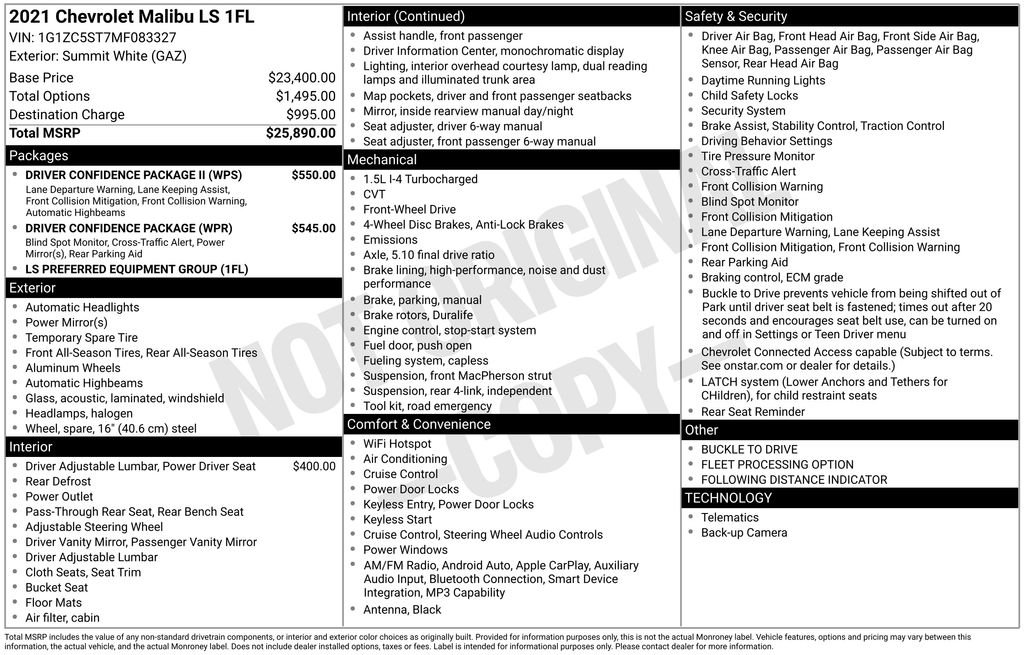 Used 2021 Summit White Chevrolet LS image 2