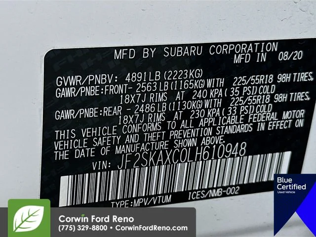 Used 2020 Crystal White Pearl Subaru Touring image 37
