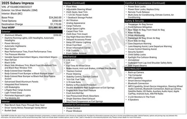 Used 2025 Ice Silver Metallic Subaru Base image 29