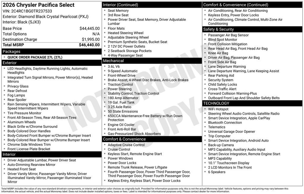 New 2026 Diamond Black Crystal Pearl-Coat Exterior Paint Chrysler Select image 28