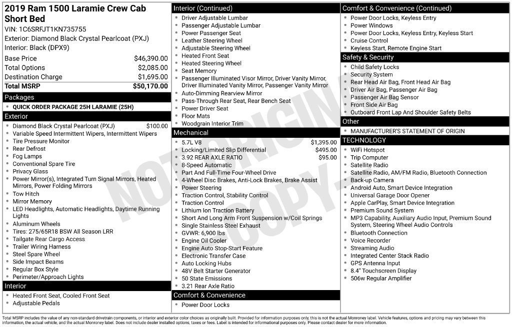 Used 2019 Diamond Black Crystal Pearlcoat Ram Laramie image 42