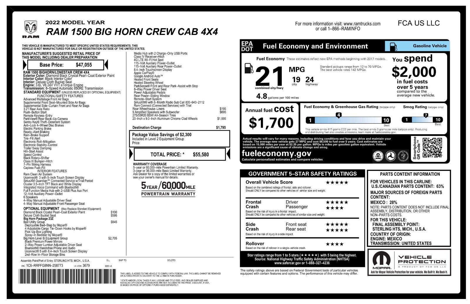 Used 2022 Diamond Black Crystal Pearlcoat Ram Big Horn image 11
