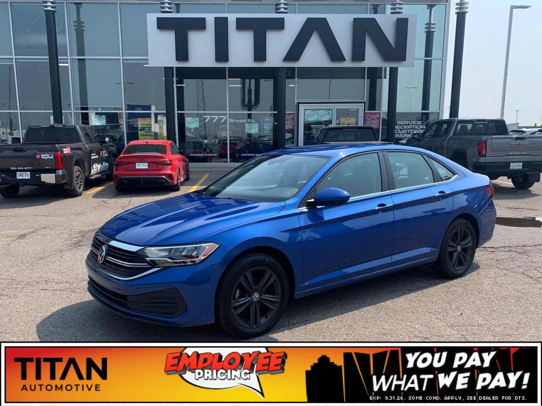 Certified Used 2023 Rising Blue Metallic Volkswagen Comfortline*Htd Leather | Htd Wheel | Adaptive Cruise | Remote Start | Lane Keep Assist | CarPlay image 1