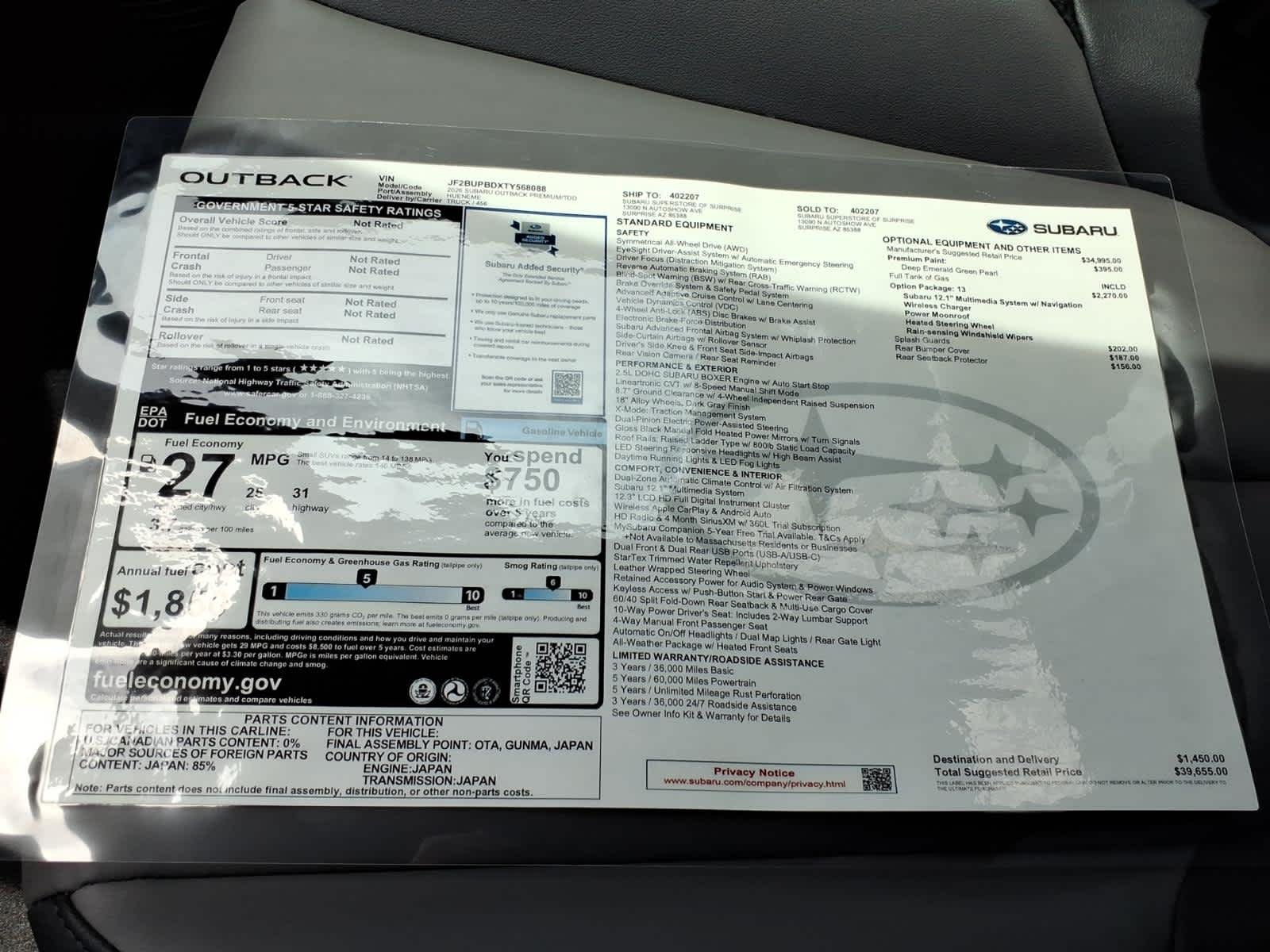 New 2026 DEEP EMERALD GREEN PEARL Subaru Premium image 40