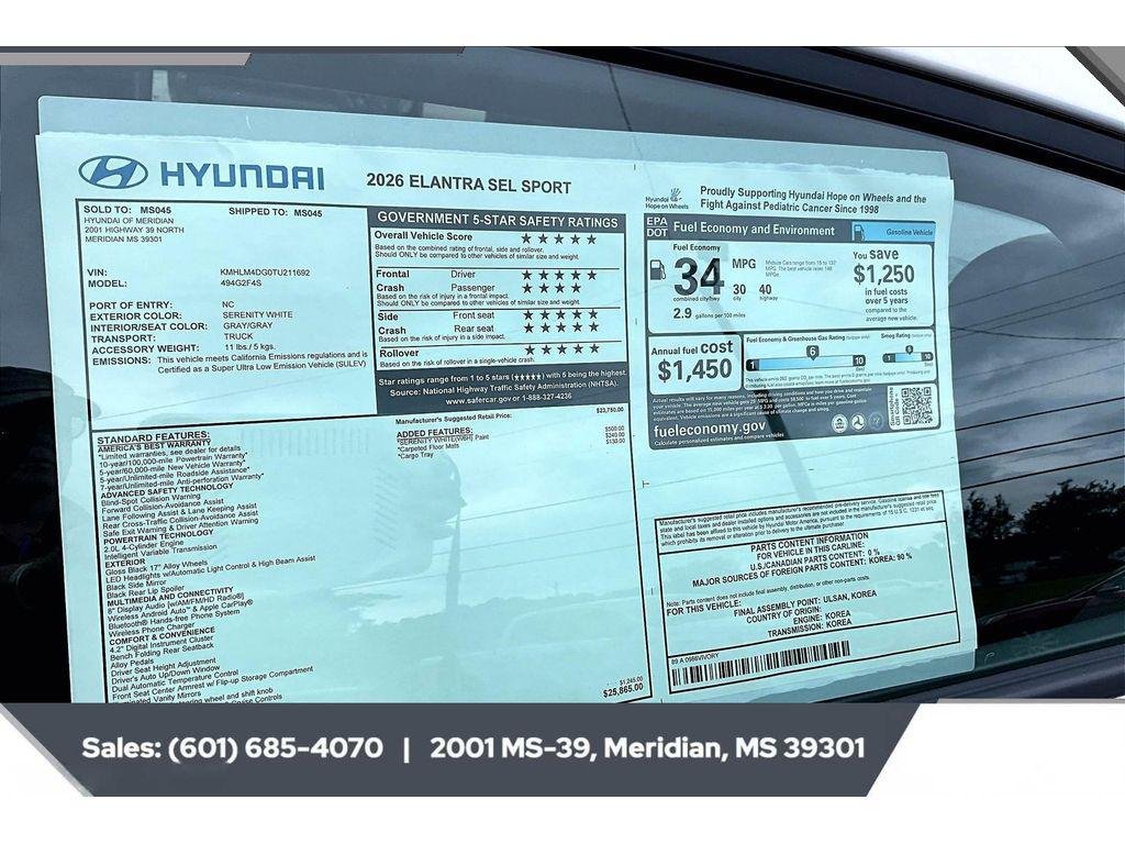 New 2026 Serenity White Pearl Hyundai SEL Sport image 12