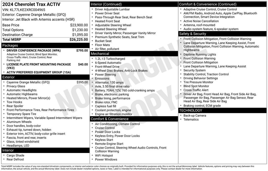 Used 2024 Chevrolet Trax Activ with VIN KL77LKE2XRC004965 for sale in Elk River, Minnesota