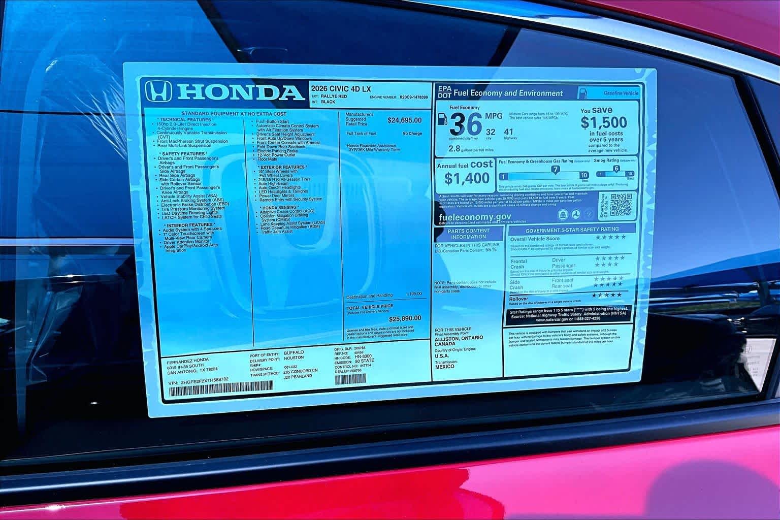 New 2026 Rallye Red Honda 2WD LX image 18