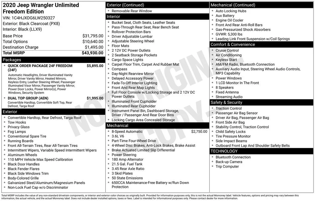 Used 2020 Black Jeep Unlimited Freedom Edition image 2