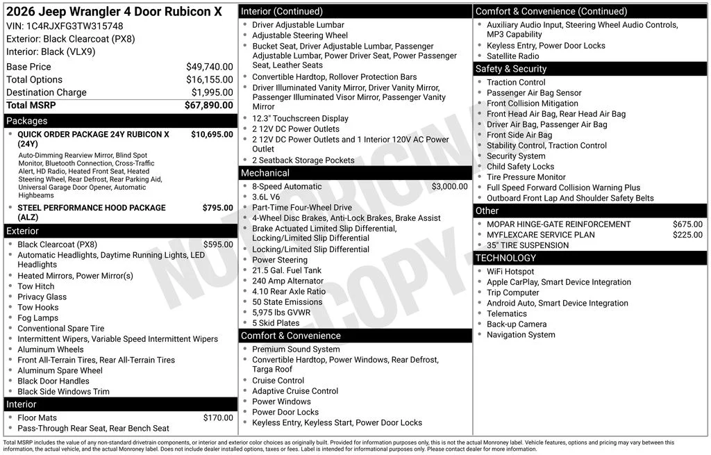 New 2026 Black Clearcoat Jeep Rubicon X image 9