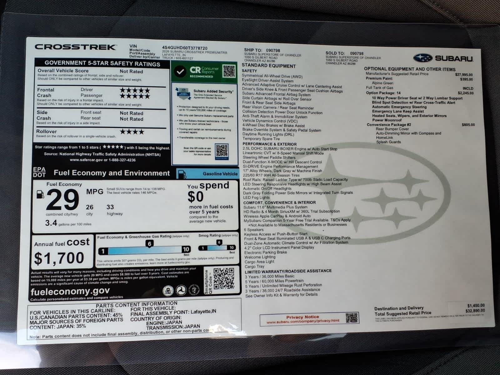 New 2026 ALPINE GREEN Subaru Premium image 40