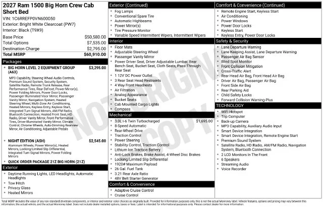 New 2027 Bright White Clear-Coat Exterior Paint RAM Big Horn/Lone Star image 4