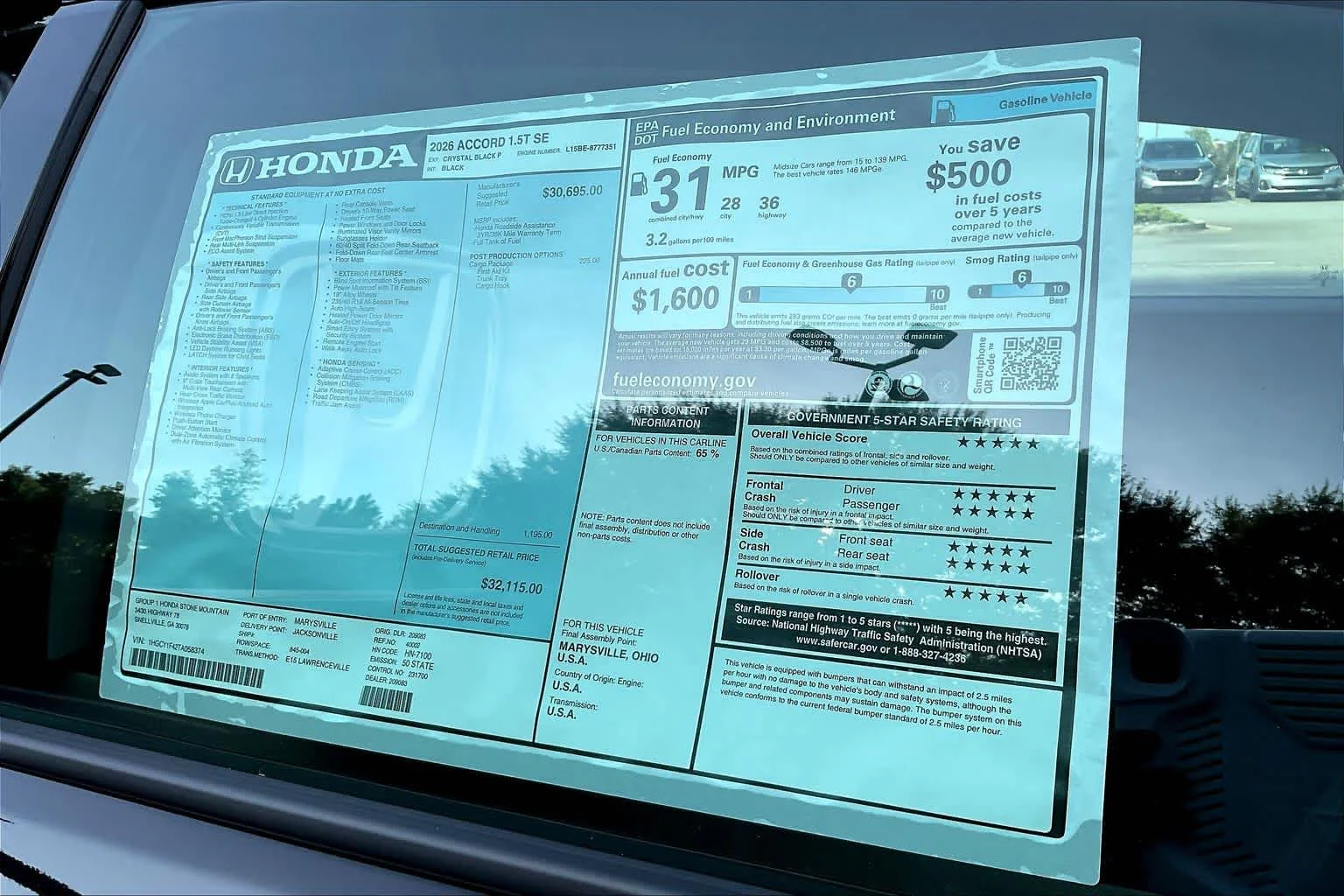 New 2026 Crystal Black Pearl Honda SE image 20