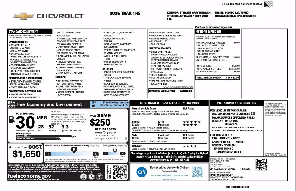 New 2026 Sterling Gray Metallic Chevrolet 1RS image 2