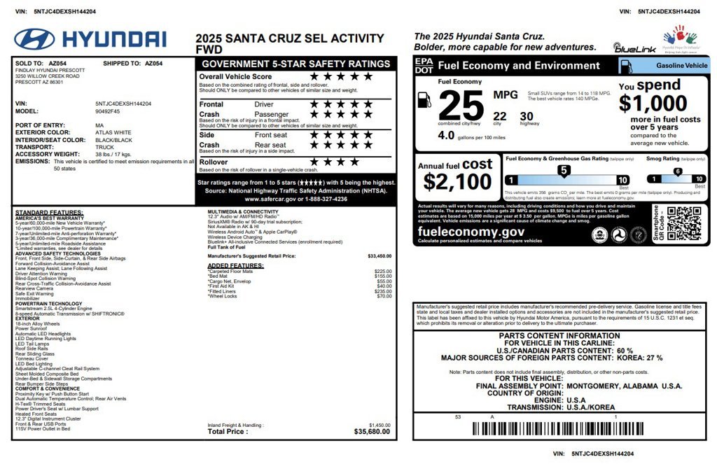 Certified Used 2025 White Hyundai SEL image 4