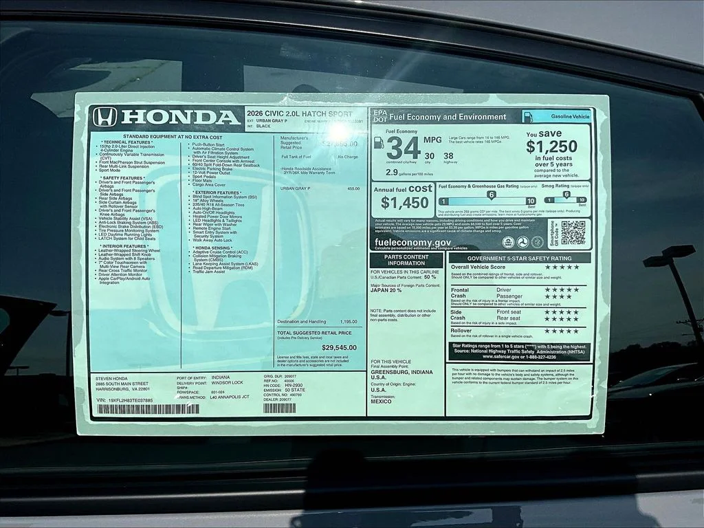 New 2026 Urban Gray Pearl Honda FWD Sport image 27