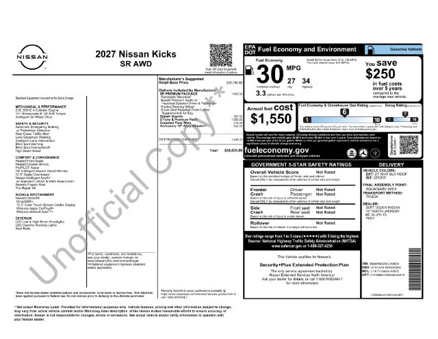 New 2027 Aspen White TriCoat / Super Black Two-tone Nissan SR image 32