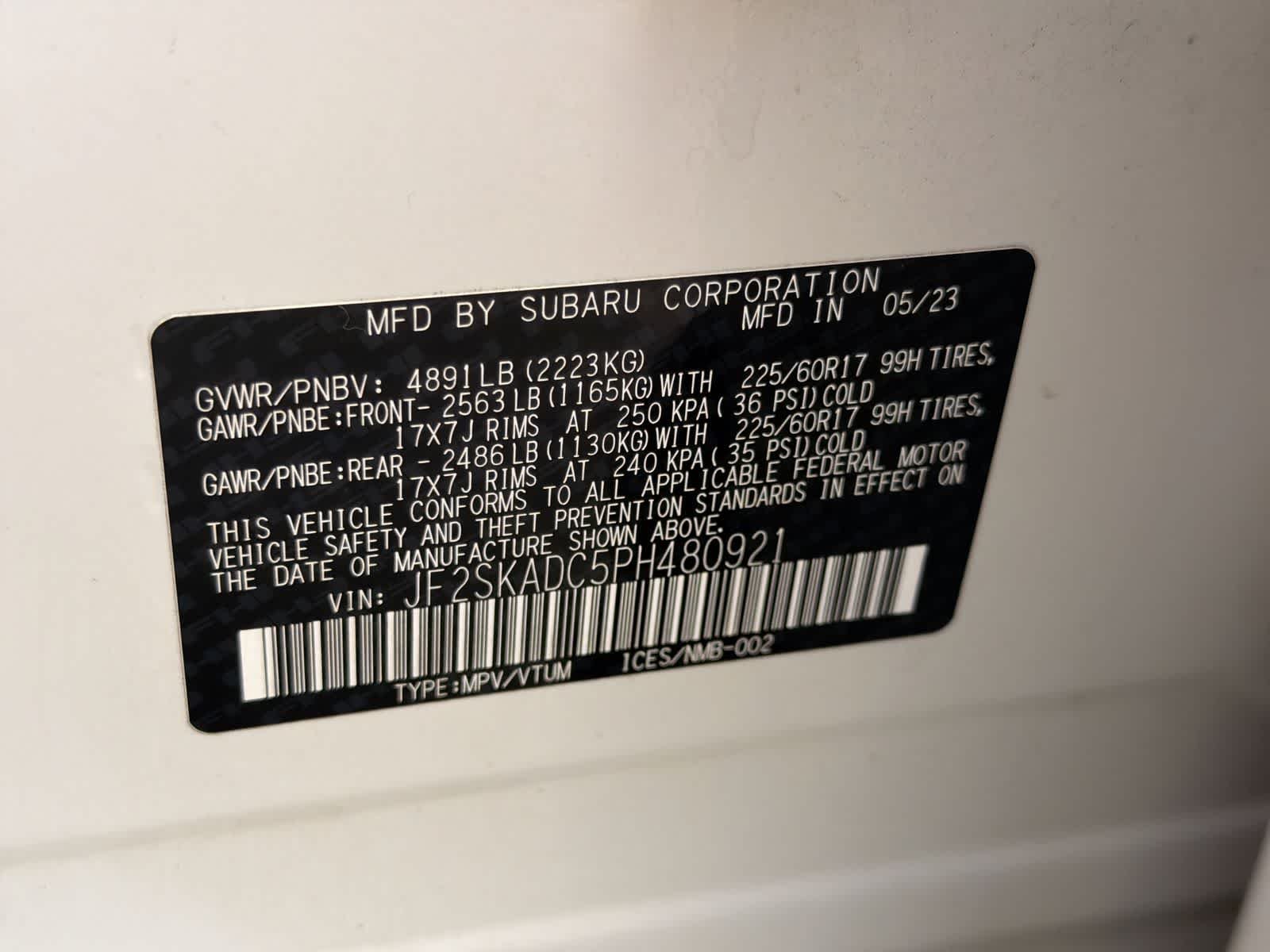 Certified Used 2023 Crystal White Pearl Subaru Premium image 37