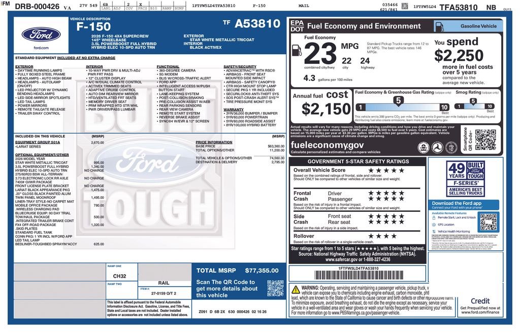 New 2026 Star White Metallic Tri-Coat Ford Lariat® image 36