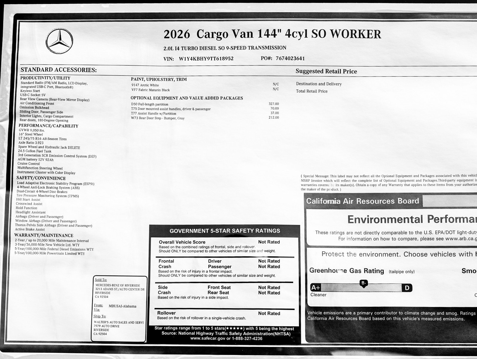 New 2026 Arctic White Mercedes-Benz 2500 Standard Roof I4 Diesel 144 Worker RWD image 22
