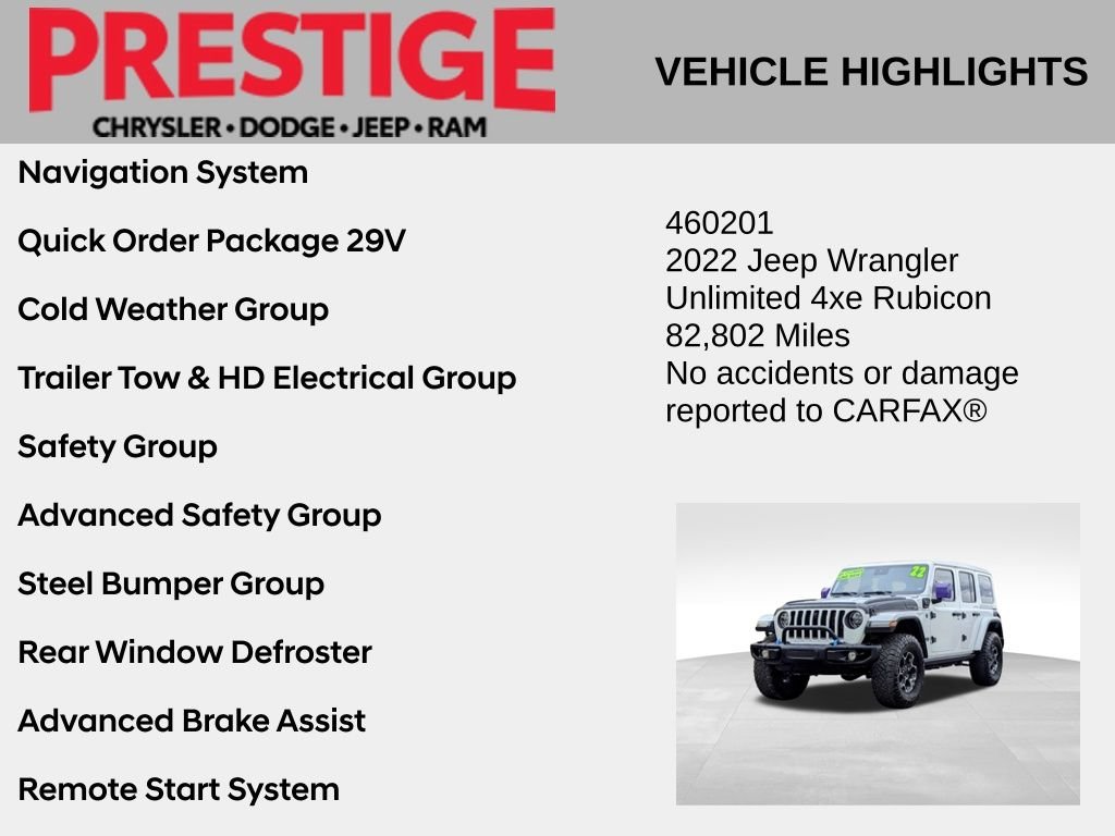 Used 2022 Jeep Wrangler Unlimited Rubicon 4XE with VIN 1C4JJXR61NW156604 for sale in Las Vegas, NV