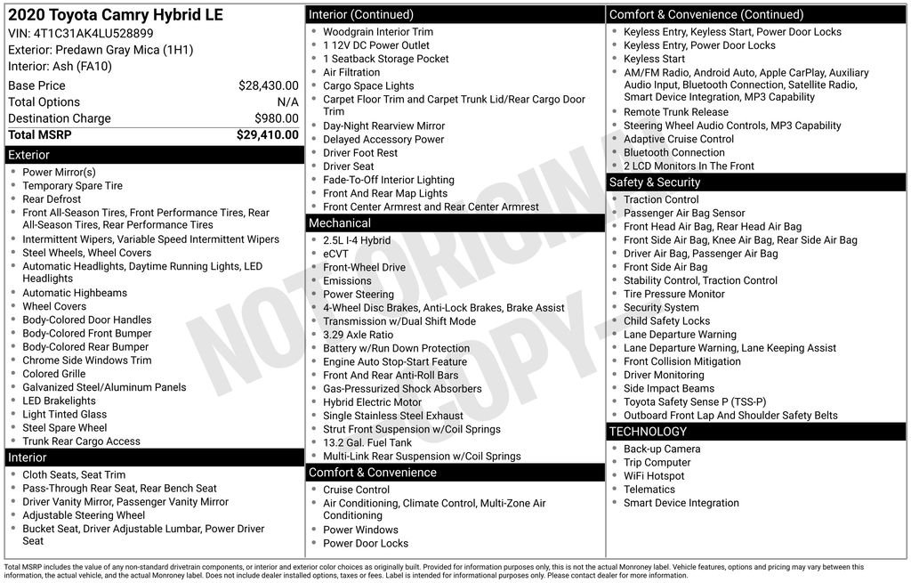 Used 2020 Gray Toyota LE image 2