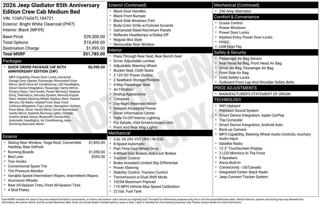 New 2026 Bright White Clear-Coat Exterior Paint Jeep 85th Anniversary Edition image 6