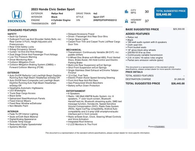 Used 2023 Red Honda Sport image 4